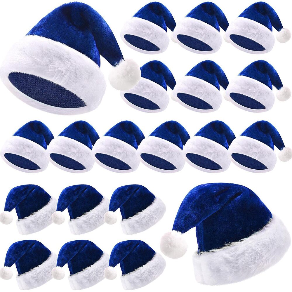 9121 20 Pcs Santa Hats Bulk Plush Christmas Hats for Adults Holiday Party